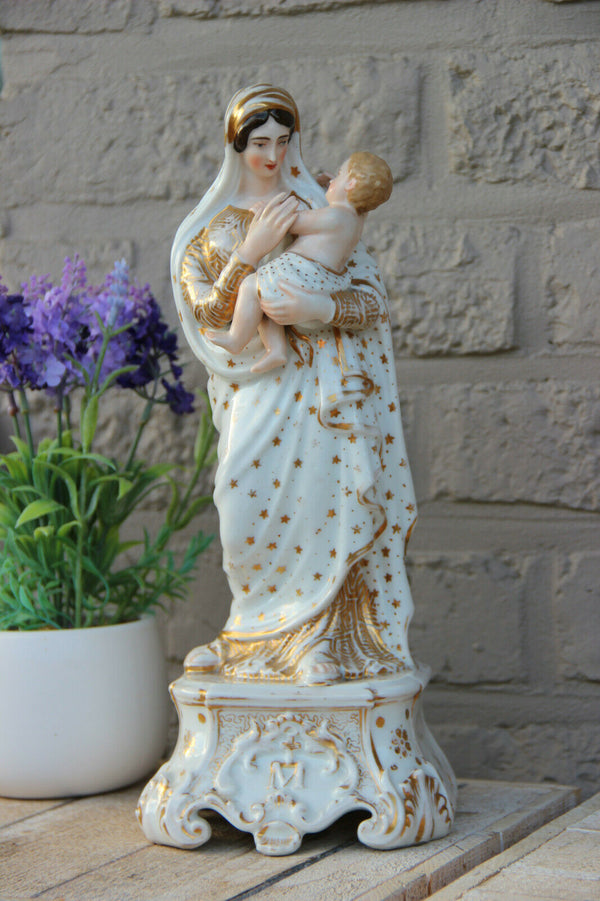 LARGE Antique vieux paris porcelain Madonna religious figurine