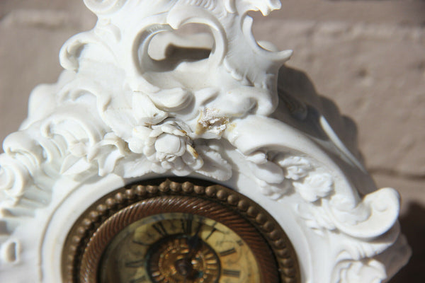 Antique German bisque porcelain romantic mantel clock