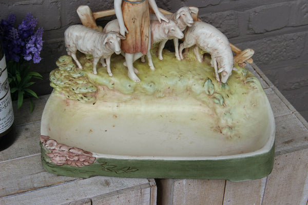 XL Royal dux bohemia porcelain art nouveau sheep lady Vide poche bowl  1900