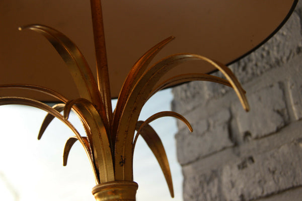 Mid century Brass opaline pineapple Leaf Table lamp attr Maison JANSEN 1960