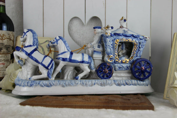 Vintage German porcelain carriage coach princess horses figurines statue group