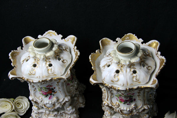 PAIR antique French vieux paris porcelain potpourri Vases attr jacob petit