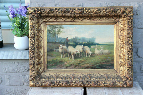 Jef Louis Van Leemputten Belgian, 1865-1948 oil canvas antique painting sheep