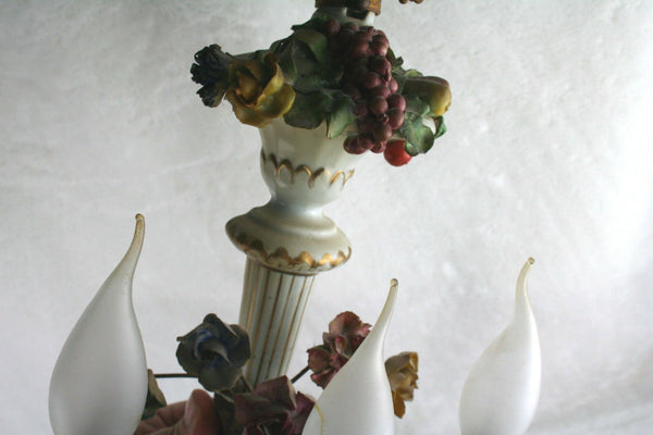 Vintage Italian porcelain flower Wall light 3 arms 1970's metal sconce