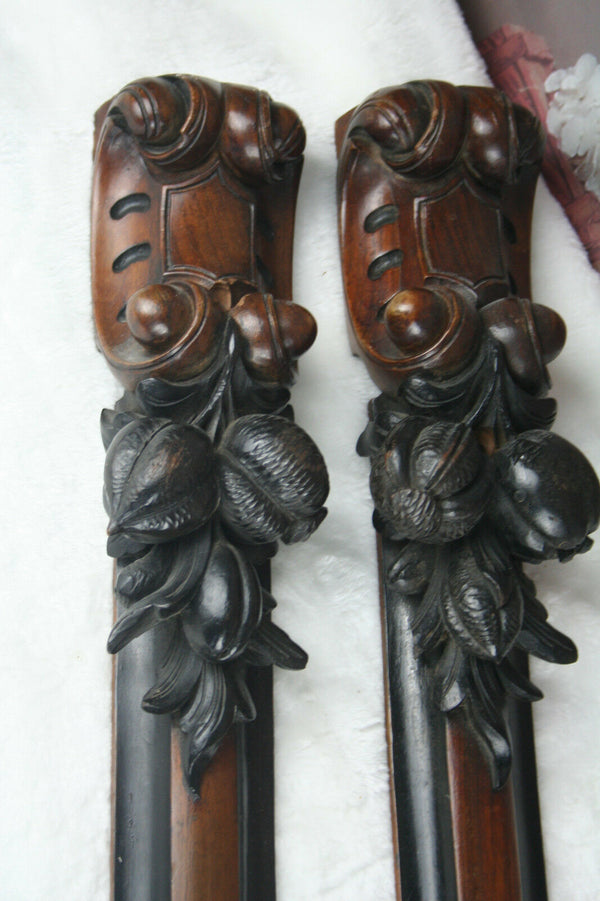 PAIR Dutch Wood Mahogany carved William III cabinet ornaments plaques fruit 1880