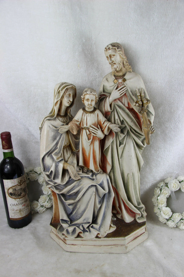 Antique XL Chalkware polychrome holy family jesus mary joseph religious rare