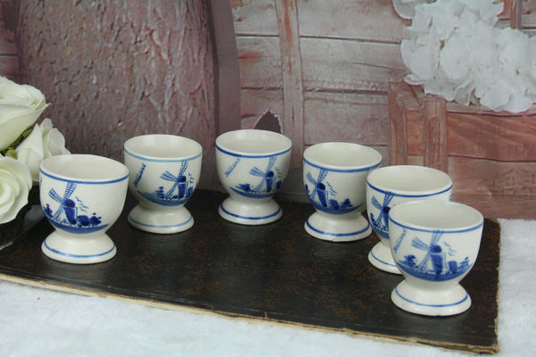 SET of 6 Delft pottery ceramic Egg holders dinner Mill floral marked cute !