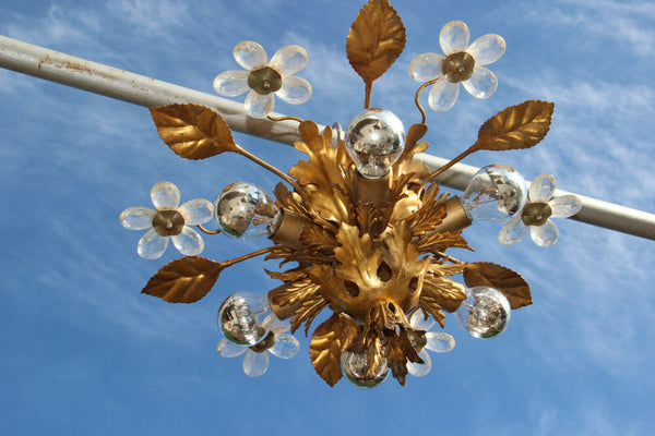 Mid century Hollywood regency MAISON BAGUES flush mount chandelier daisy flower