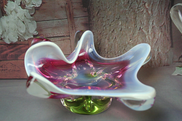 RARE pair Italian Murano art glass bowls coupe center pieces nice colours