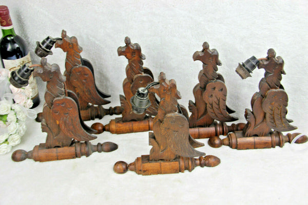 Set 6 Antique French wood carved gothic castle dragon chimaera Sconce wall light