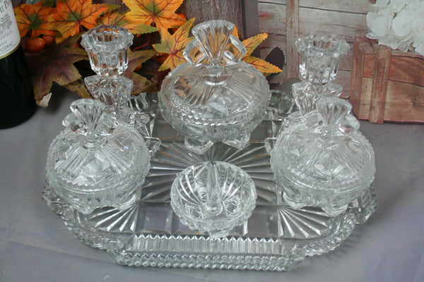 Vintage French pressed glass dressing table set including candlesticks 1960's