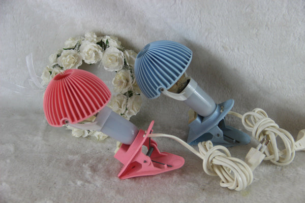 PAIR mushroom 1960 Vintage retro mid century desk night lamps lights pink blue