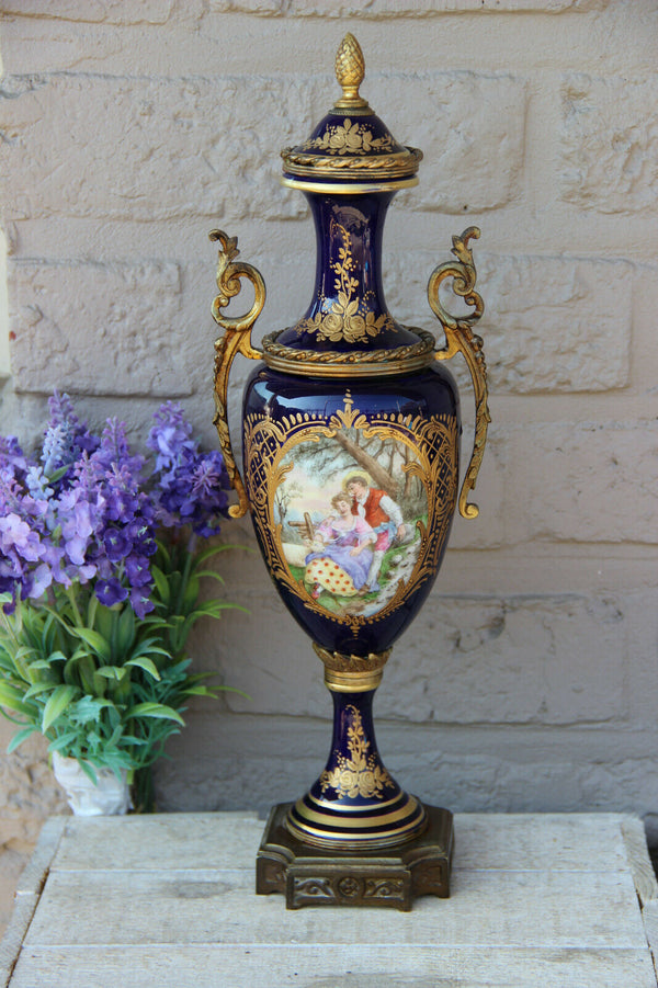 Antique Sevres porcelain marked victorian scene Vase