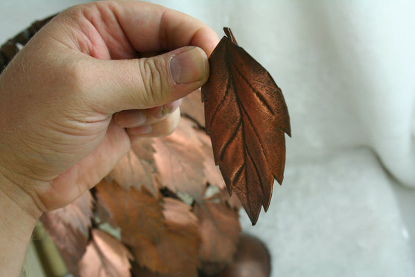 Handmade  signed  Copper  leaves desk table lamp attr maison jansen paris