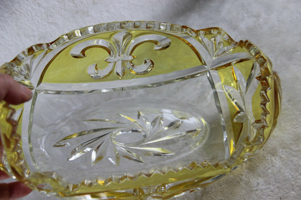 Gorgeous Crystal yellow clear cut glass coupe bowl centerpiece fleur de lys