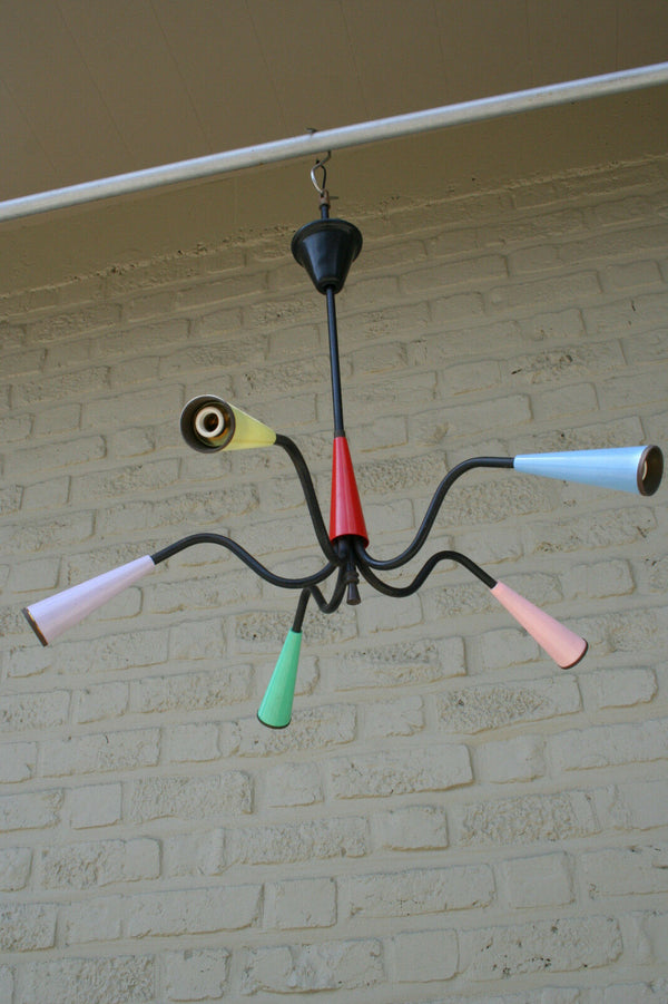 1970 Retro Rockabilly multi coloured spider sputnik chandelier 5 arms