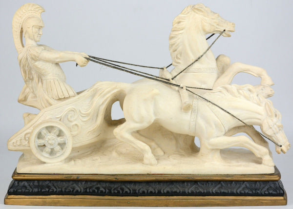 VTG italian Plaster Roman gladiator Chariot statue horses group circa 1970