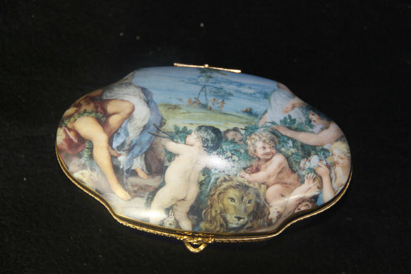 French porcelain Limoges Box putti cherub romantic 1950