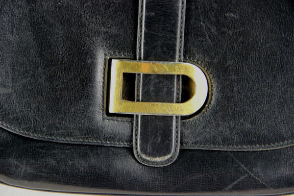 Vintage DELVAUX Black leather handbag bag 1970s