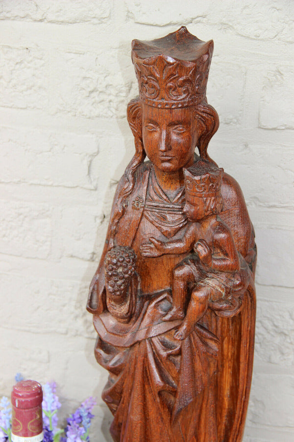 XL Church Wood carved Our lady of Tongeren Grapes Madonna wood carved statue