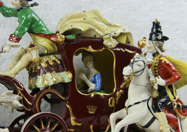XL German potschappel DRESDEN porcelain mark large Coach carriage princess group