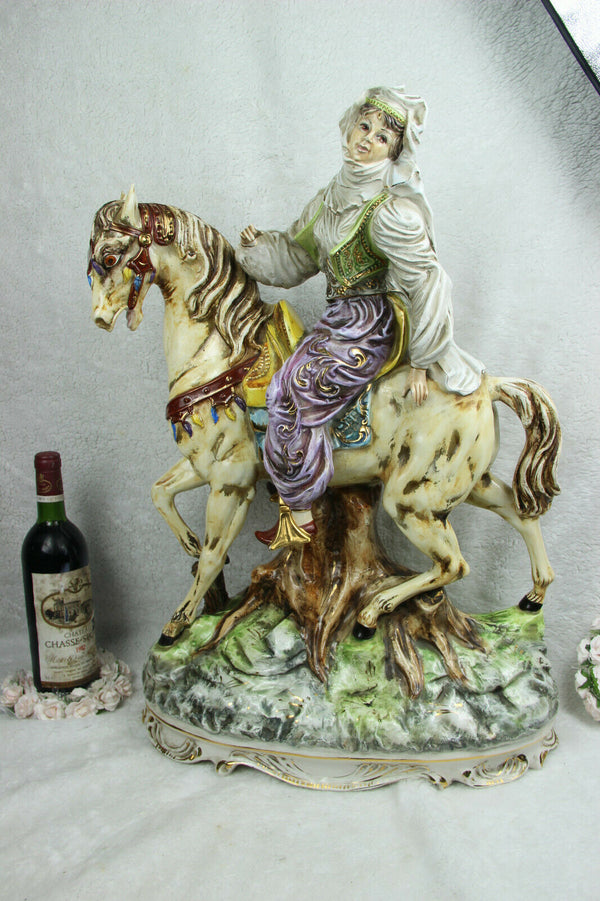 Majestical Italian Faience porcelain capodimonte pattarino arab lady horse