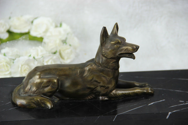 ART DECO 1930 Metal bronze patina dogs statue on marble base