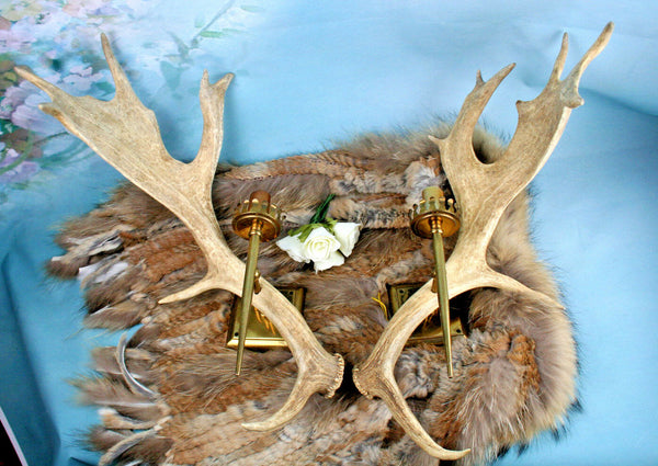 PAIR vintage Antler SCONCES wall lights hunting hunter cabin woods