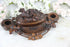 Antique German black forest wood carved bird nest inkwell 19thc