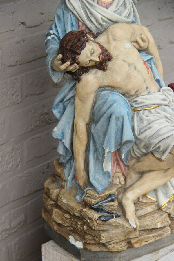 Rare Large heavy 65 lb church Religious chalkware  pieta Christ mary Statue