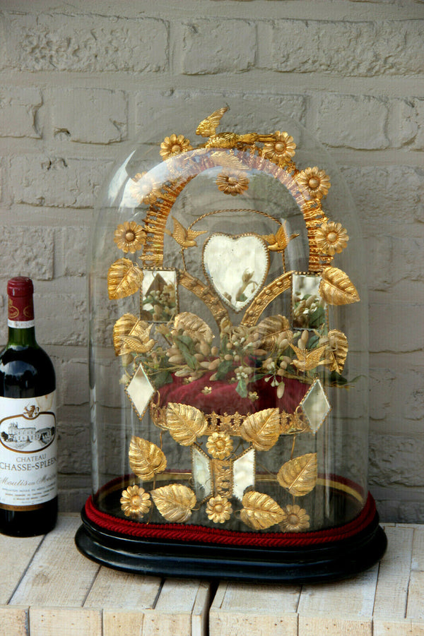 Antique Victorian Bridal wedding dome Globe Glass with tiara wax mirrors