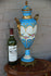 Antique french turquoise porcelain  floral Vase bronze caryatid putti ornaments