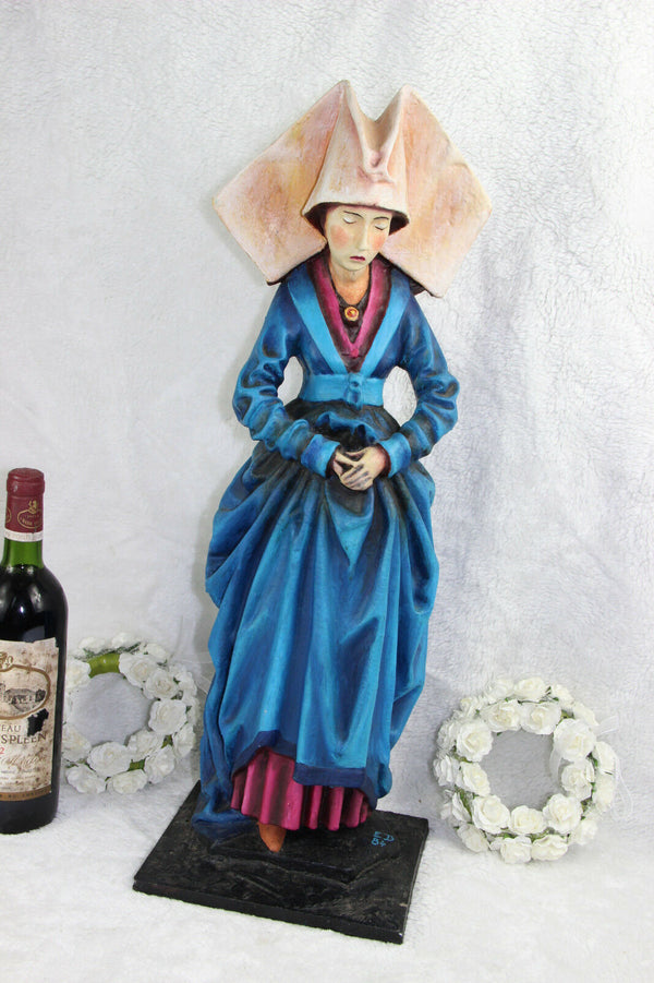 XL Mary of Burgundy religious chalkware handpaint statue sculpture signed
