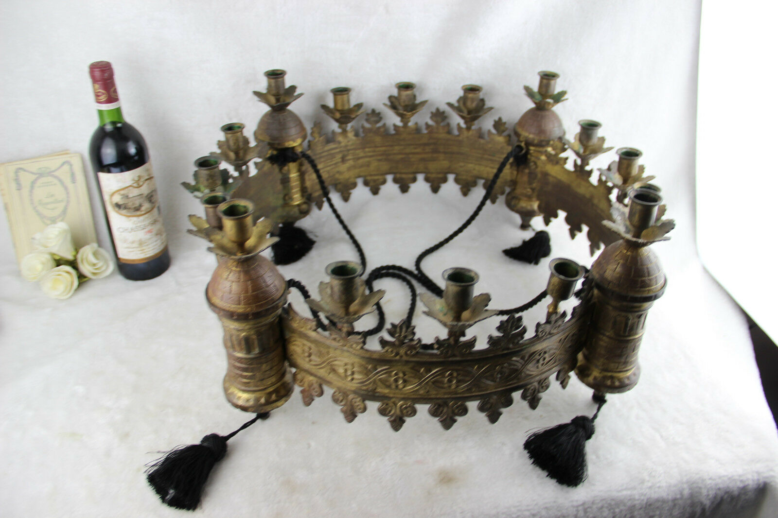 RARE Antique 1900 Monastery Church candle Holder gothic Chandelier  religious n2