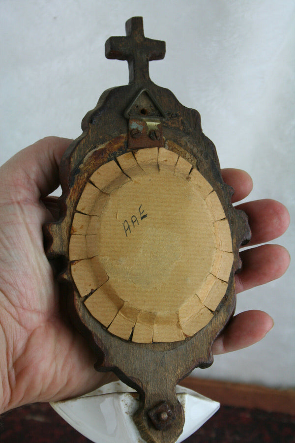 Antique napoleon III  wood pipe clay Meerschaum madonna holy water font 1880