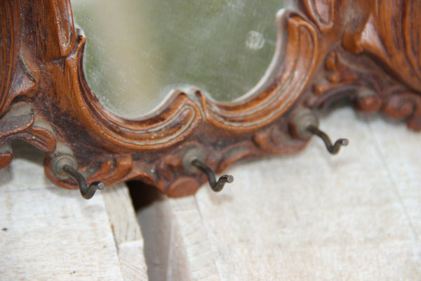 Vintage French Resin wood carved black forest look Kitchen Mirror towel rack