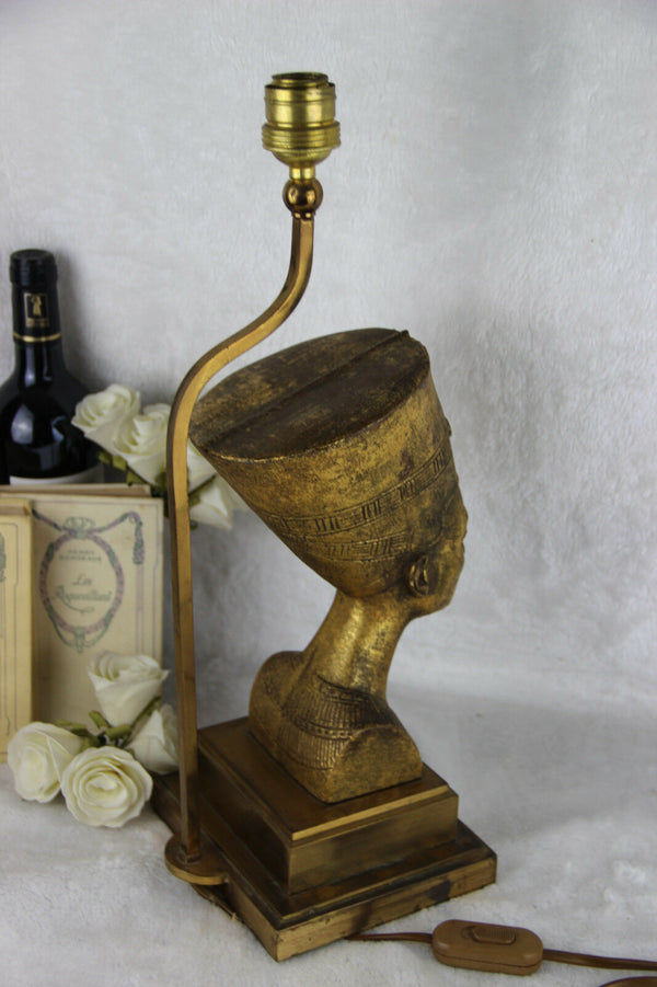 Vintage 70s Cast resin gold gilt Egypt pharao table lamp