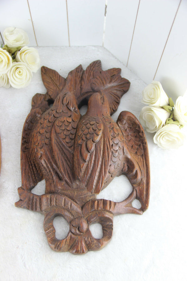PAIR Black forest hunting trophy wood carved wall plaques ornaments birds no1