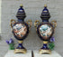 PAIR cobalt blue porcelain lidded Vases romantic decor marked 1950s