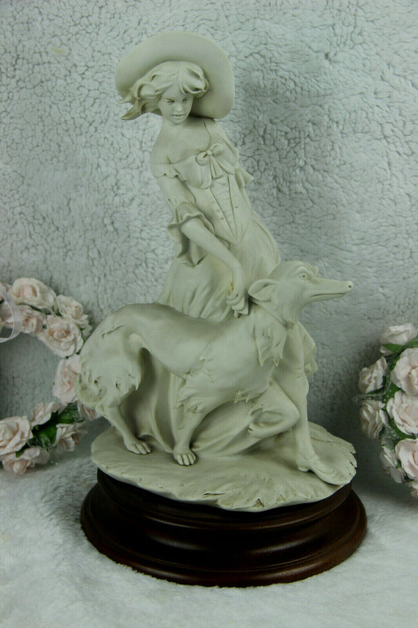 Capodimonte marked Bisque porcelain lady whippet borzoi dog 1960