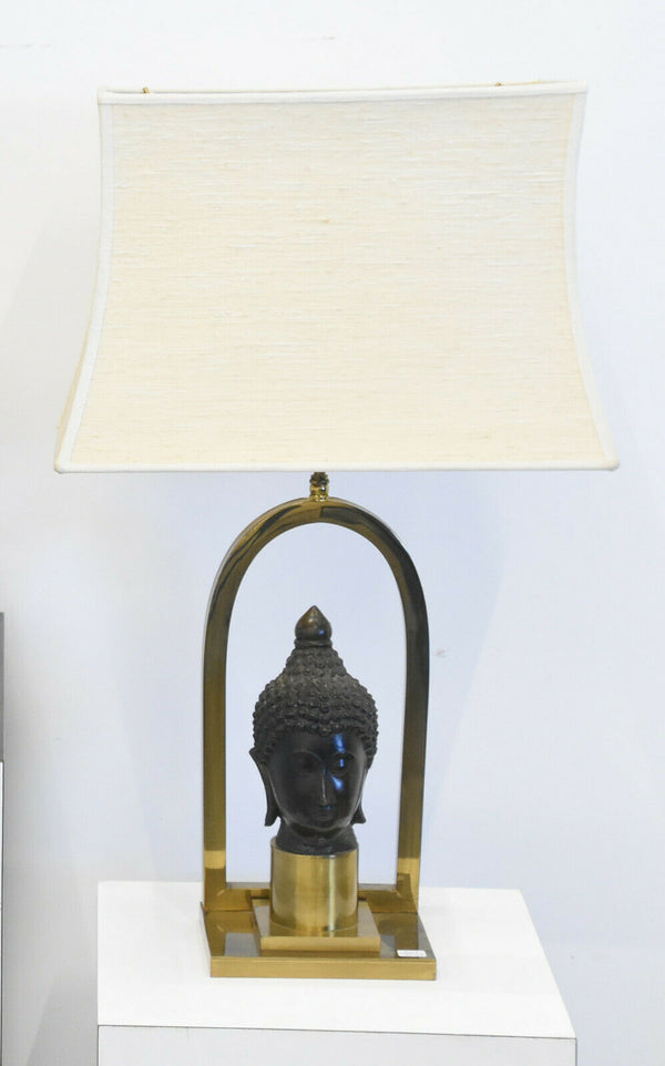 Mid Century French 1970 Buddha head Table lamp with shade