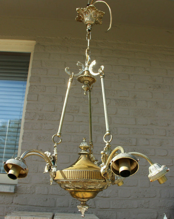 Vintage French Brass angel putti figurine  metal Chandelier lamp 1960