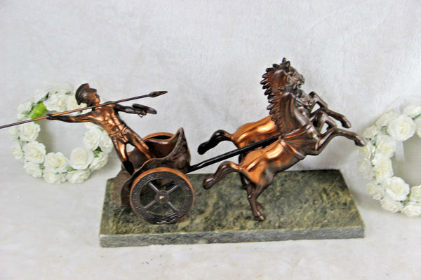 French Sculpture statue Gladiator roman chariot carriage horses marble base