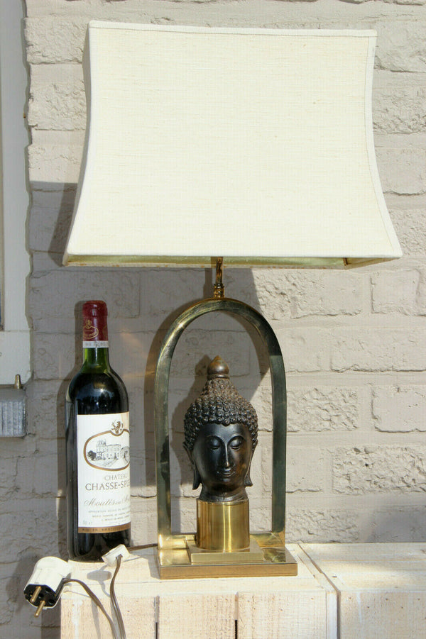 Mid Century French 1970 Buddha head Table lamp with shade
