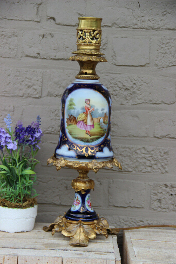 antique french bayeux porcelain vase Lamp floral lady portrait 1900