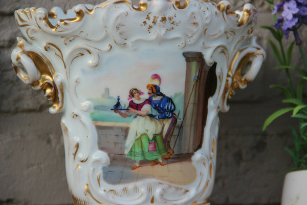 Antique French vieux paris porcelain knight scene Vase 1920