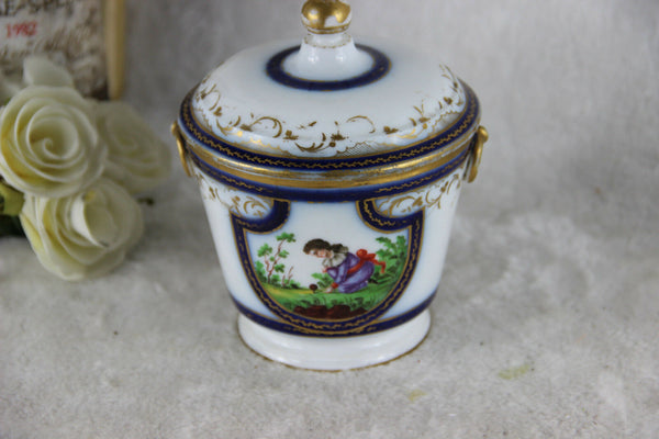 Antique French vieux paris porcelain victorian lady scene lidded Sugar bowl box