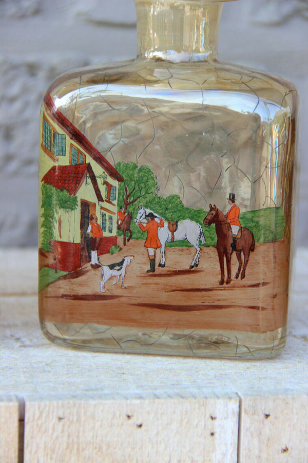 Set 3 Vintage hunting horse dogs perfume flacon Bottle Glass