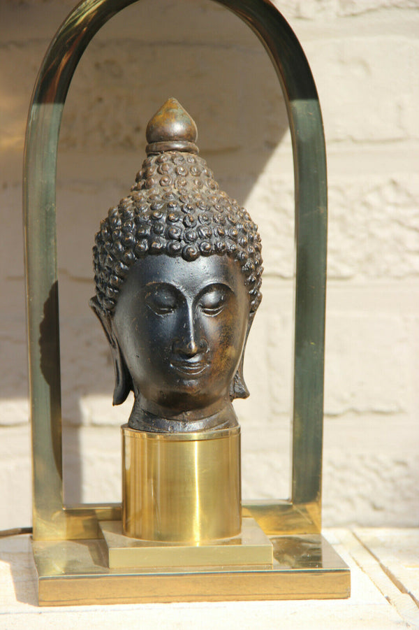 Mid Century French 1970 Buddha head Table lamp with shade