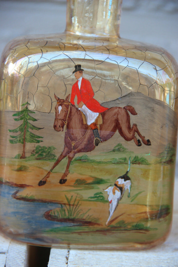 Set 3 Vintage hunting horse dogs perfume flacon Bottle Glass